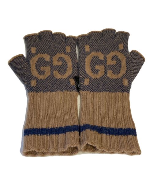 GUCCI（グッチ）GUCCI (グッチ) GG gloves（GGグローブ） ブラウン×ネイビー サイズ:M 未使用品の古着・服飾アイテム