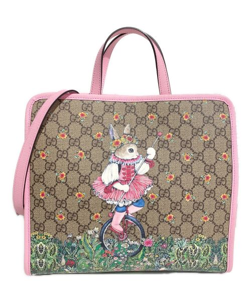 GUCCI（グッチ）GUCCI (グッチ) ヒグチユウコ (ヒグチユウコ) ×ヒグチユウコ ラビットプリント GGスプリームハンドバッグ ベージュ×ピンク サイズ:-の古着・服飾アイテム