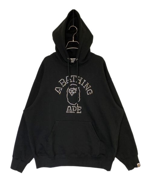 A BATHING APE（アベイシングエイプ）A BATHING APE (アベイシングエイプ) Rhinestone College Pullover Hoodie ブラック サイズ:Lの古着・服飾アイテム