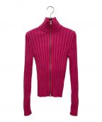 MM6 Maison Margielaエムエムシックス メゾンマルジェラ）の古着「LOGO RIBBED ZIP SWEATER」｜ピンク