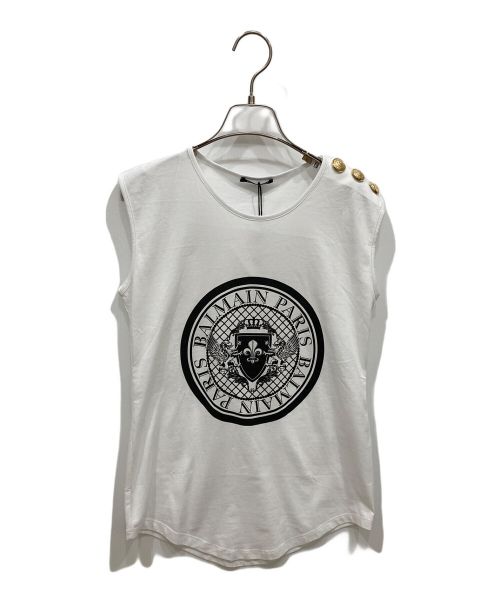 BALMAIN（バルマン）BALMAIN (バルマン) サークルプリント ノースリーブTシャツ ホワイト サイズ:34の古着・服飾アイテム