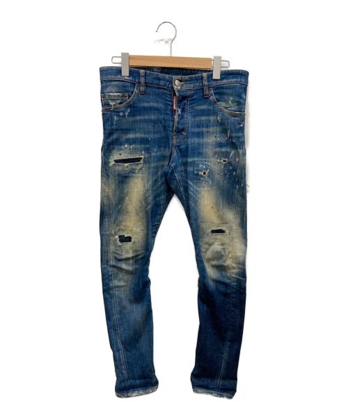 DSQUARED2（ディースクエアード）DSQUARED2 (ディースクエアード) SEXY TWIST JEANS　セクシーツイストデニムパンツ　ダメージ　ペイント S74LB0540 インディゴ サイズ:46の古着・服飾アイテム