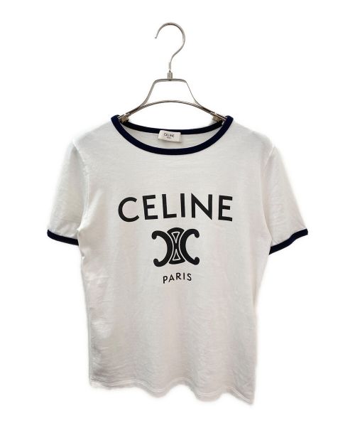 CELINE（セリーヌ）CELINE (セリーヌ) リンガーＴシャツ ホワイト×ネイビー サイズ:XSの古着・服飾アイテム