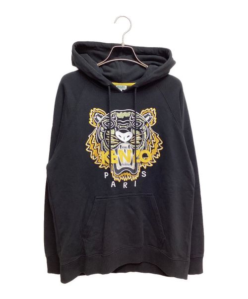 KENZO PARIS（ケンゾー パリ）KENZO PARIS (ケンゾー パリ) Tiger Head Embroidered Pattern Hoodie （タイガーヘッド刺繍 パターンパーカー） ブラック サイズ:Lの古着・服飾アイテム