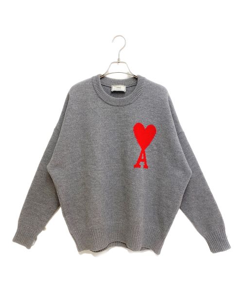 AMI Alexandre Mattiussi（アミ アレクサンドル マテュッシ）AMI Alexandre Mattiussi (アミ アレクサンドル マテュッシ) HEART LOGO KNIT（ハートロゴニット） グレー サイズ:Mの古着・服飾アイテム