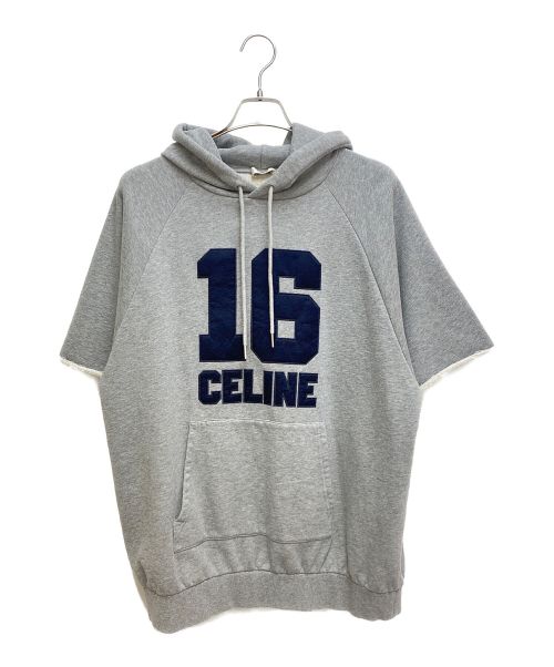 CELINE（セリーヌ）CELINE (セリーヌ) 23SS 16 パッチ オーバーサイズ フーディードレス半袖プルオーバーパーカー グレー サイズ:Sの古着・服飾アイテム