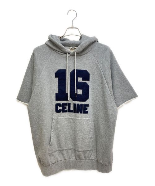 CELINE（セリーヌ）CELINE (セリーヌ) 23SS 16 パッチ オーバーサイズ フーディードレス半袖プルオーバーパーカー グレー サイズ:Sの古着・服飾アイテム
