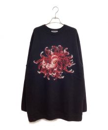 Yohji Yamamoto pour homme（ヨウジヤマモト プールオム）の古着「22AW 花柄丸首B フラワーニットセーター」｜ブラック