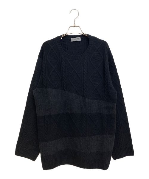 Yohji Yamamoto pour homme（ヨウジヤマモト プールオム）Yohji Yamamoto pour homme (ヨウジヤマモト プールオム) 23AW 7G SWITCHING WOOL ALAN KNI （7ゲージスウィッチングウールアランニット） ブラック サイズ:3の古着・服飾アイテム