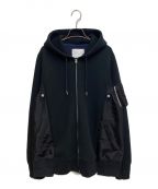 sacaiサカイ）の古着「Sponge Sweat x Nylon Twill Hoodie（スポンジスウェット×ナイロンツイルフーディー）」｜ブラック