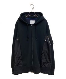 sacai（サカイ）の古着「Sponge Sweat x Nylon Twill Hoodie（スポンジスウェット×ナイロンツイルフーディー）」｜ブラック