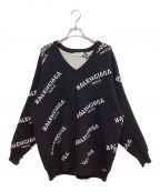 BALENCIAGAバレンシアガ）の古着「18AW V-Neck Logo Jacquard Knit（Vネックロゴジャガードニット）」｜ブラック