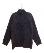 Y'sワイズ）の古着「HAND-KNITTED ALLAN PATTERN HIGH NECK PULLOVER (ハンドニットアランパターンハイネックプルオーバー)」｜ブラック