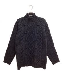 Y's（ワイズ）の古着「HAND-KNITTED ALLAN PATTERN HIGH NECK PULLOVER (ハンドニットアランパターンハイネックプルオーバー)」｜ブラック