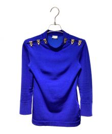 Saint Laurent Paris（サンローランパリ）の古着「Gold Embellished Mock Neck Knit（ゴールド装飾 モックネックニット）」｜ブルー