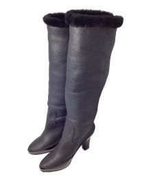 BOTTEGA VENETA（ボッテガベネタ）の古着「Fur Design Long Boots（ファーデザインロングブーツ）」｜ブラック