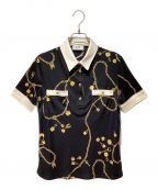 CELINEセリーヌ）の古着「Jewelry Print Silk Polo Blouse（ジュエリープリントシルクブラウス）」｜ブラック