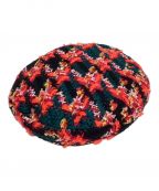 GUCCIグッチ）の古着「Check Lame Tweed Beret（チェックラメツイードベレー帽）」｜オレンジ