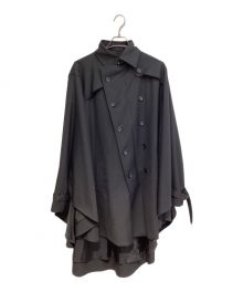 GROUND Y（グラウンドワイ）の古着「21AW T／W gabardine Big cape cloak(21AW T／W ギャバジンビッグケープクローク)」｜ブラック