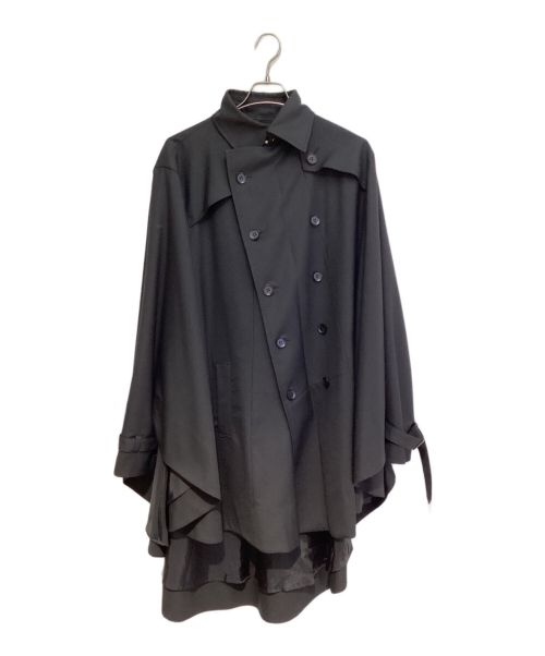 GROUND Y（グラウンドワイ）GROUND Y (グラウンドワイ) 21AW T／W gabardine Big cape cloak(21AW T／W ギャバジンビッグケープクローク) ブラック サイズ:3の古着・服飾アイテム