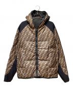 FENDIフェンディ）の古着「Zucca Pattern Hooded Down Jacket（ズッカ切替フーデッドダウンジャケット）」｜ブラウン×ブラック