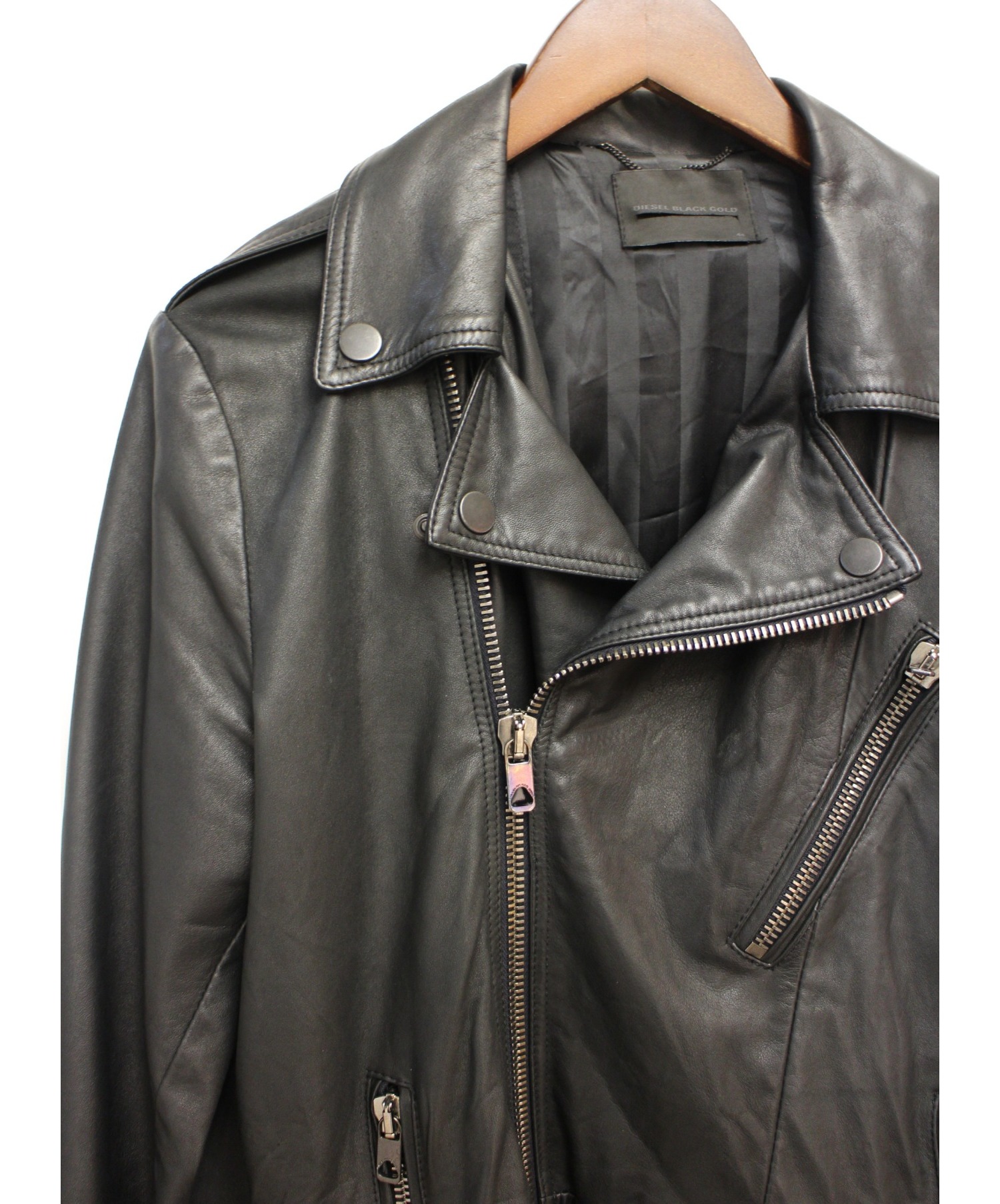 帯電防止処理加工 新品 diesel black goldレザージャケット シルバー