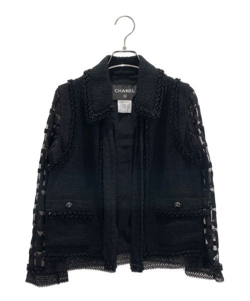 CHANEL（シャネル）CHANEL (シャネル) ツイードレーススリーブジャケット ブラック サイズ:36の古着・服飾アイテム