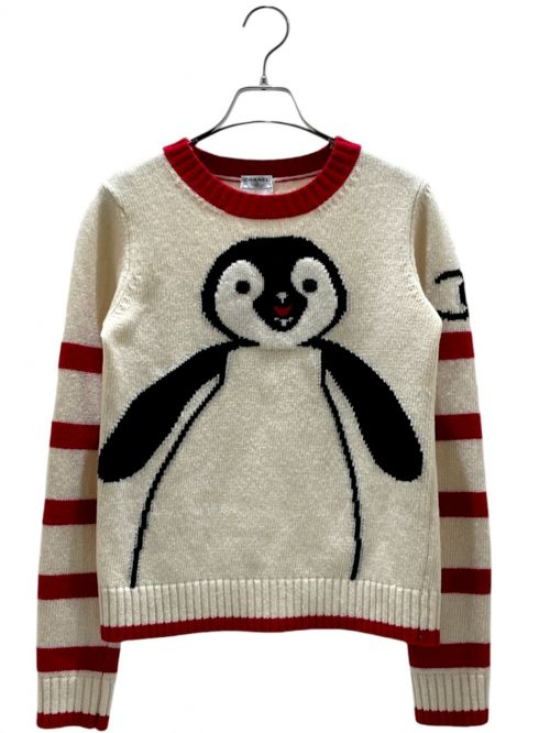 CHANEL（シャネル）CHANEL (シャネル) penguin knit アイボリー×レッド サイズ:34の古着・服飾アイテム