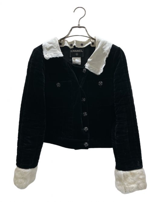 CHANEL（シャネル）CHANEL (シャネル) ベロアジャケット ブラック×ホワイト サイズ:38の古着・服飾アイテム