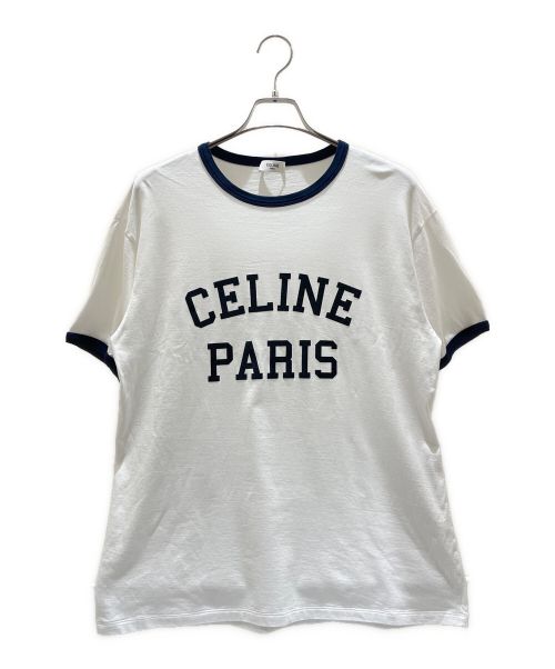 CELINE（セリーヌ）CELINE (セリーヌ) ロゴルーズTシャツ ホワイト×ネイビー サイズ:Sの古着・服飾アイテム