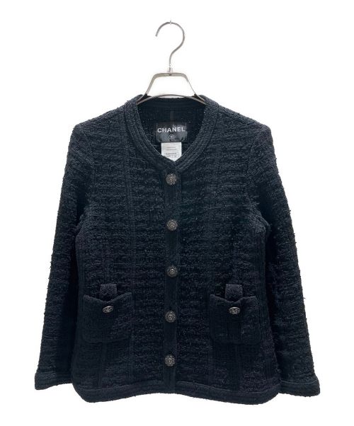 CHANEL（シャネル）CHANEL (シャネル) ノーカラーツイードジャケット ブラック サイズ:34の古着・服飾アイテム