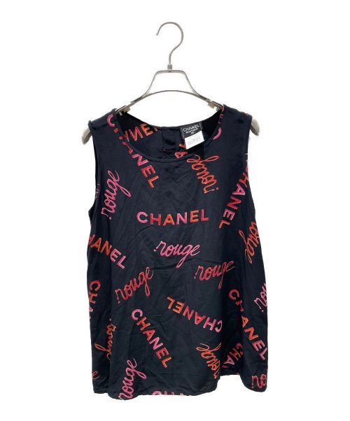 CHANEL（シャネル）CHANEL (シャネル) シルクロゴノースリーブブラウス ブラック サイズ:40の古着・服飾アイテム