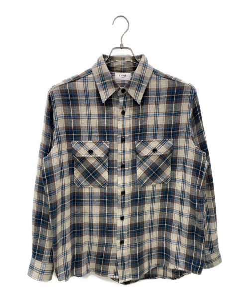 CELINE（セリーヌ）CELINE (セリーヌ) Checked Cotton Loose Shirt/チェック コットン ルーズ シャツ ベージュ サイズ:37の古着・服飾アイテム