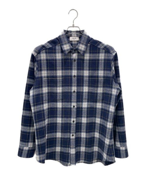 CELINE（セリーヌ）CELINE (セリーヌ) Checked Wool Loose Shirt/チェック ウール ルーズ シャツ ネイビー サイズ:37の古着・服飾アイテム