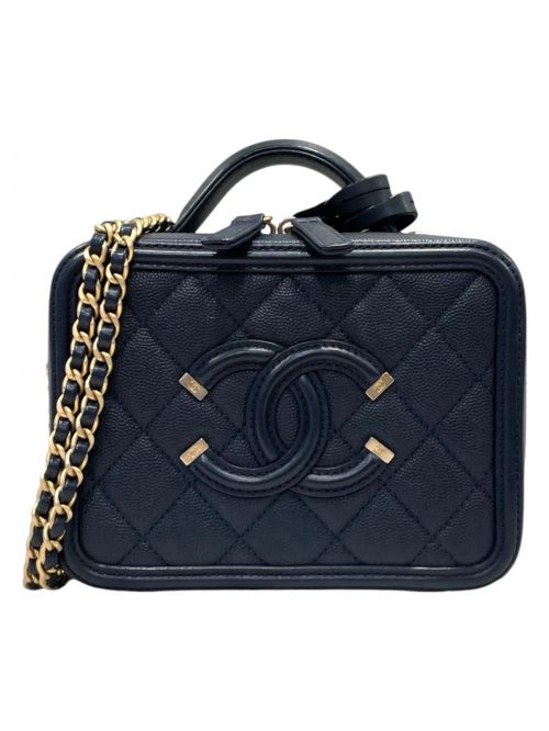 CHANEL（シャネル）CHANEL (シャネル) チェーンショルダーバニティバッグ CCフィリグリー ネイビー×ゴールド金具の古着・服飾アイテム