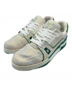 LOUIS VUITTONルイ ヴィトン）の古着「Crystal-Covered LV Trainer Green Strass」｜ホワイト×グリーン