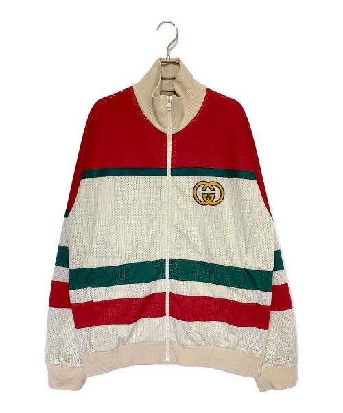 GUCCI（グッチ）GUCCI (グッチ) GG Logo-Motif Bomber Jacket ベージュ×レッド サイズ:Mの古着・服飾アイテム