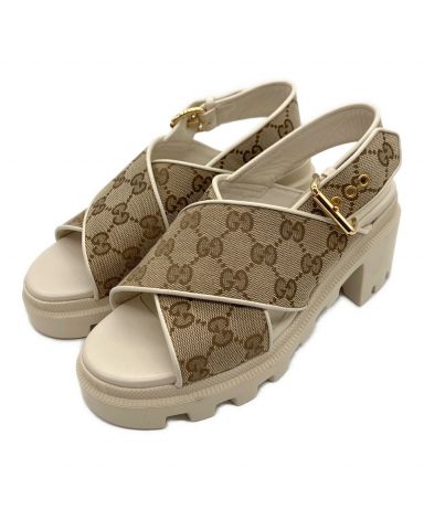 b567 GUCCI グッチレザーサンダル ベージュ メジャー採寸22.5