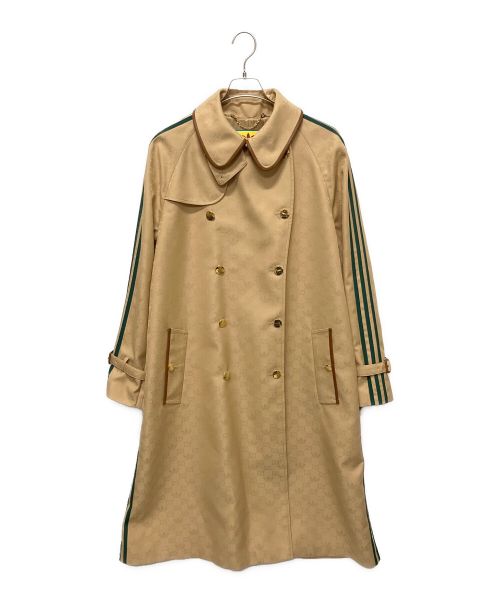 GUCCI（グッチ）GUCCI (グッチ) adidas Originals (アディダスオリジナル) ベルト付き ダブルブレスト コート ベージュ×グリーン サイズ:46の古着・服飾アイテム