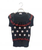 RED VALENTINOレッドヴァレンティノ）の古着「Floral Intarsia Knitted Top」｜ブラック×ホワイト