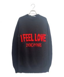 GIVENCHY（ジバンシィ）の古着「I Feel Love Sweater ロゴ ダメージ ニット プルオーバー」｜ブラック