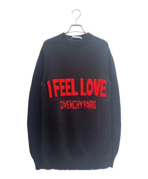 GIVENCHY（ジバンシィ）GIVENCHY (ジバンシィ) I Feel Love Sweater ロゴ ダメージ ニット プルオーバー ブラック サイズ:XSの古着・服飾アイテム