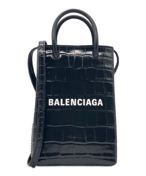 BALENCIAGA（バレンシアガ）BALENCIAGA (バレンシアガ) クロコ型押しショルダーポーチ ブラックの古着・服飾アイテム