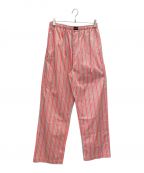 BALENCIAGAバレンシアガ）の古着「Striped cotton long pants（ストライプ コットン ロングパンツ）」｜ピンク×ホワイト