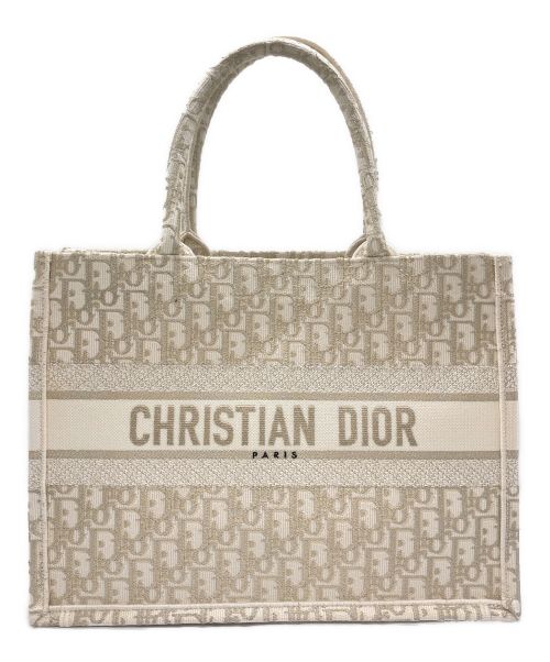 Christian Dior（クリスチャン ディオール）Christian Dior (クリスチャン ディオール) ブックトート オブリーク柄 ミディアム ホワイト×ゴールド サイズ:ミディアム/mediumの古着・服飾アイテム