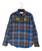 GUCCIグッチ）の古着「Bird Embroidery Check Shirt」｜ブルー