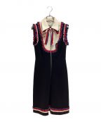 GUCCIグッチ）の古着「Ruffles sleeveless dress(ラッフルスリーブレスドレス）/フリルノースリーブワンピース」｜ブラック