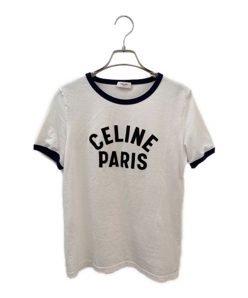 CELINE（セリーヌ）CELINE (セリーヌ) ロゴTシャツ ホワイト×ネイビー サイズ:Sの古着・服飾アイテム