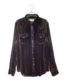 Saint Laurent Paris（サンローランパリ）の古着「Velour long sleeve shirt（ベロアロングスリーブシャツ）」｜ブラック