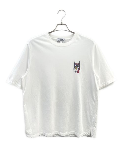 HERMES（エルメス）HERMES (エルメス) Cheval Masque レザーパッチ Tシャツ ホワイト サイズ:Mの古着・服飾アイテム